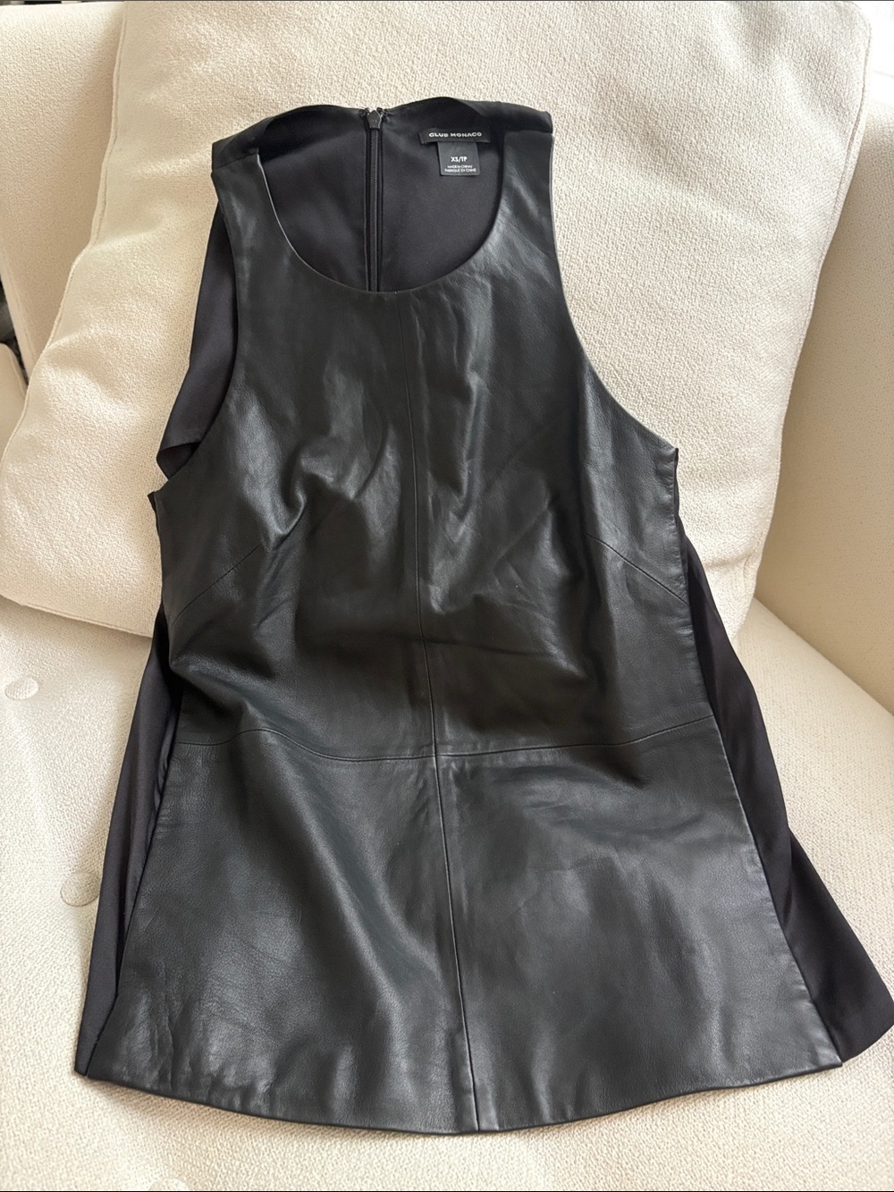 CLUB MONACO Women’s black lamb leather silk sleeveless tank top size XS